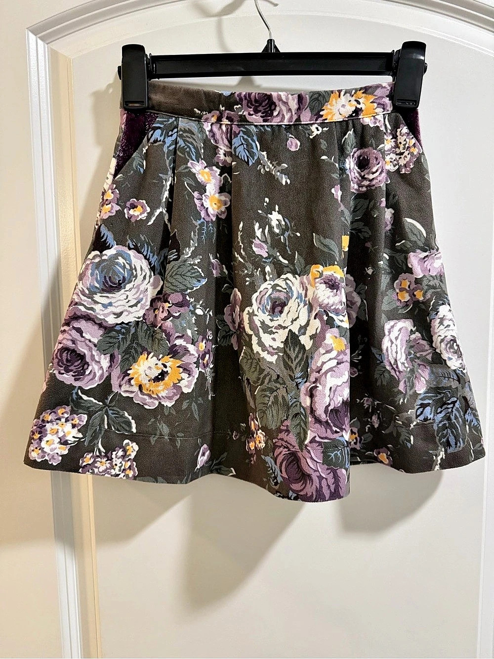 Imoga Floral A-Line Skirt Black & Purple Size 6